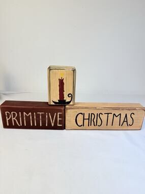 Primitive Christmas Wooden Block Sign Set Folk Art Rustic